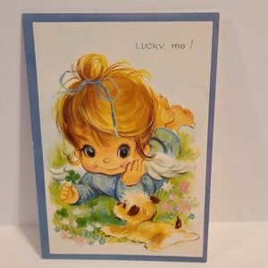 Vintage A Sunshine Card Blue Angel Girl Four Leaf Clover Get Well Card - New